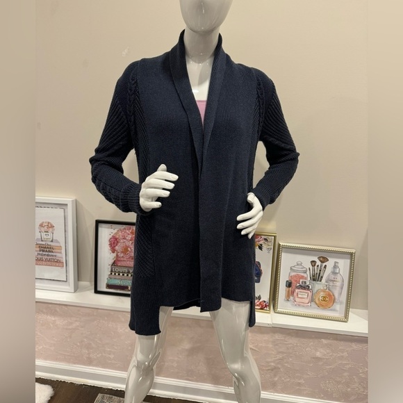 Cabi Navy Blue Open Front Shawl
Collar Fisherman Cable Knit Cardigan Sweater - Picture 1 of 7